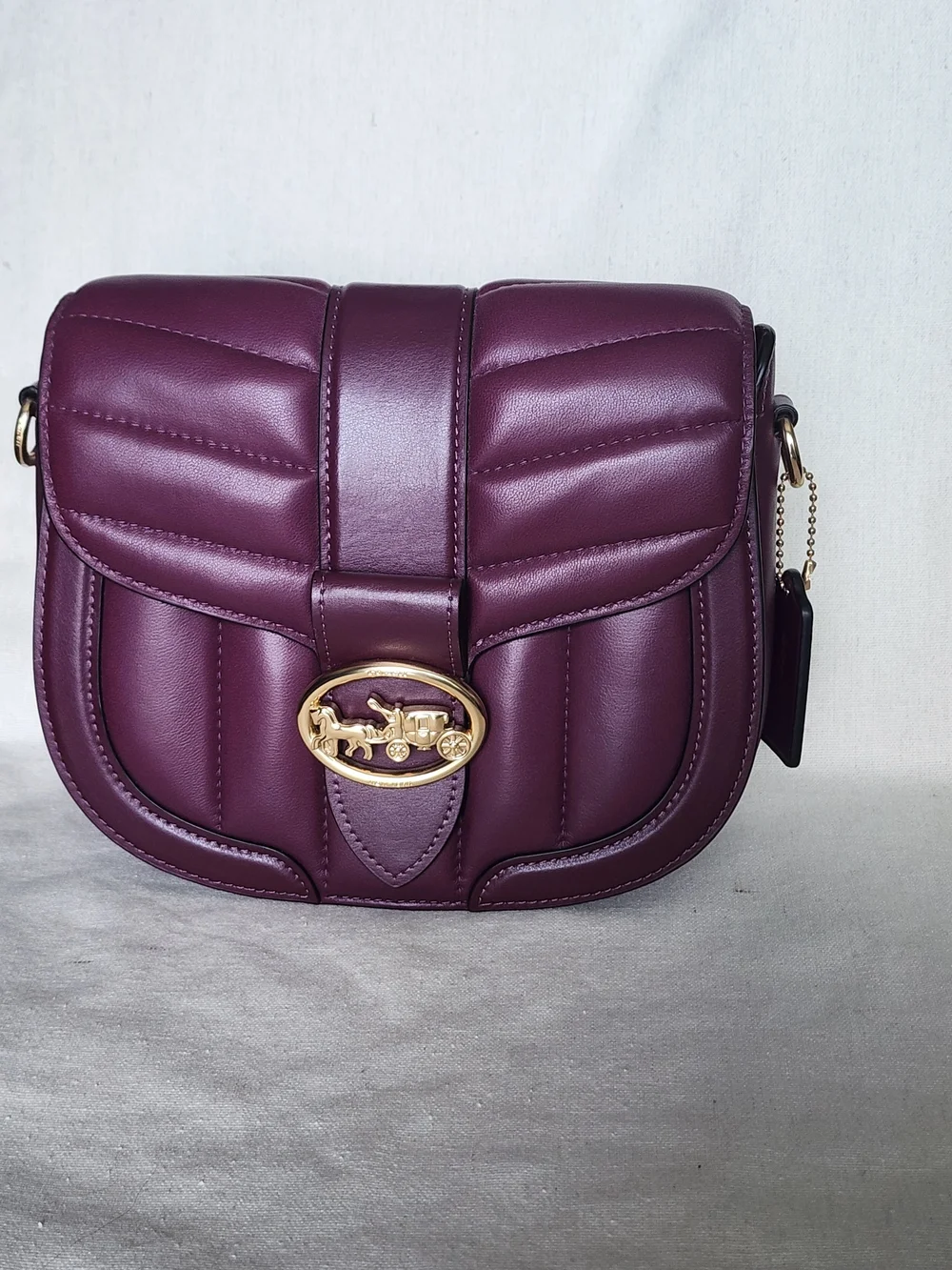 Coach Puffy Quilted Georgie Saddle Crossbody Bag in Rare Boysenberry